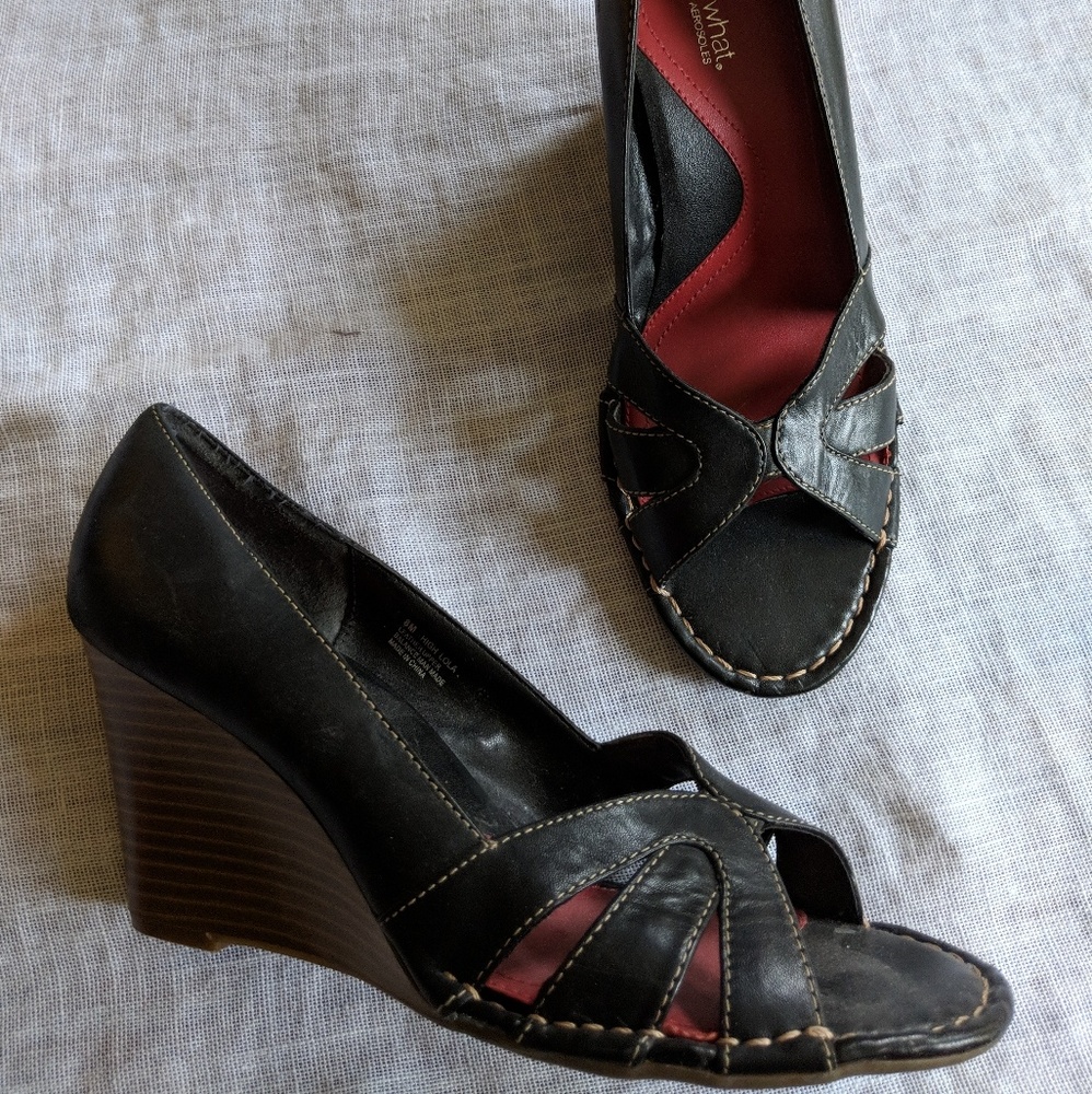 Black open toe aerosole wedge